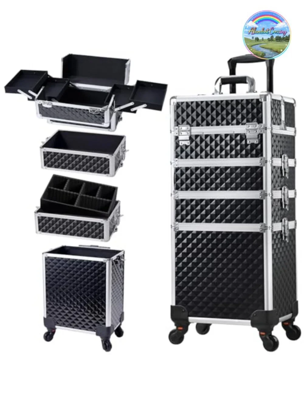 Rolling Makeup Train Case with Key Lock, 4-in-1 Cosmetic Organizer on Wheels